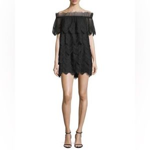 Adorable Alfani off the shoulder layered lace top or mini dress.